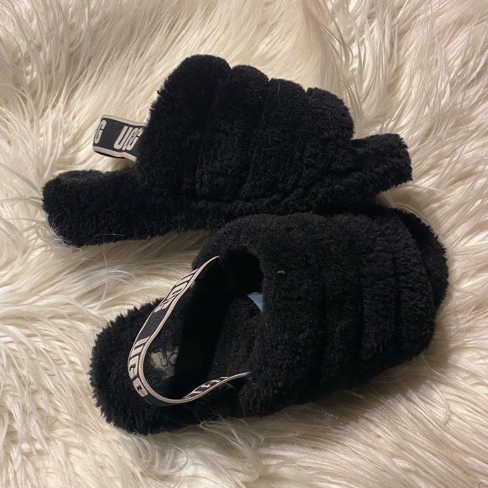Ugg Fluff Yeah Genuine black Slingback Sandal